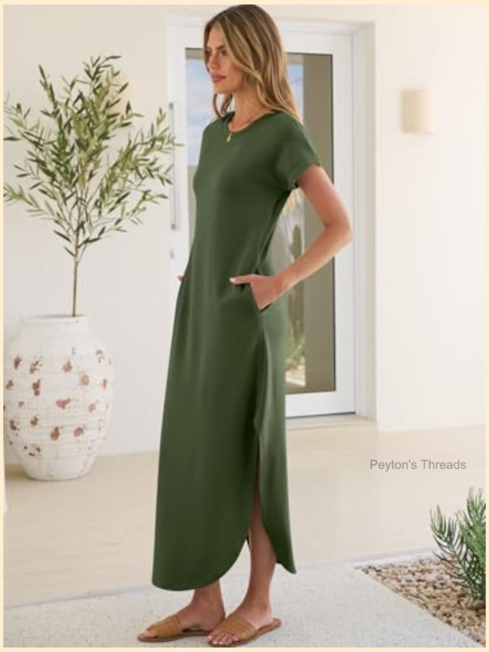 Women's Maxi Dress with Pockets Short Sleeve Crew Neck Casual Loose Fit Summer - Picture 4 of 7